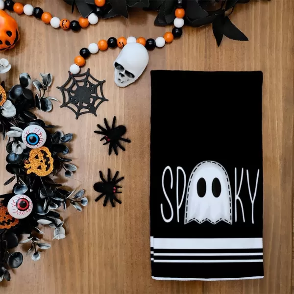 ARKENY Halloween Kitchen Dish Towels Set of 2Black Ghost Bowknot 18x26 Inch Drying DishclothFarmhouse Home Decoration AD132Black Farmhouse 3