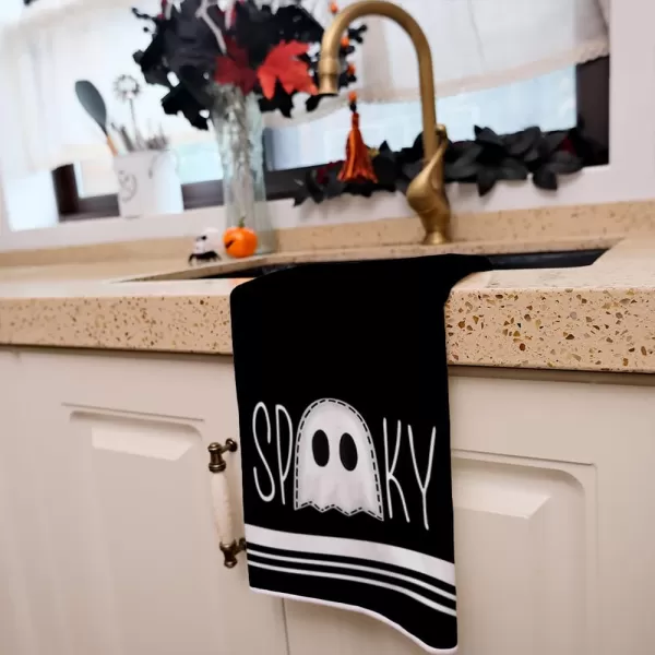 ARKENY Halloween Kitchen Dish Towels Set of 2Black Ghost Bowknot 18x26 Inch Drying DishclothFarmhouse Home Decoration AD132Black Farmhouse 3