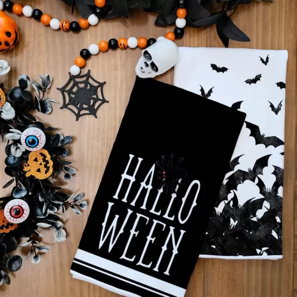 ARKENY Halloween Kitchen Dish Towels Set of 2Black Ghost Bowknot 18x26 Inch Drying DishclothFarmhouse Home Decoration AD132Black2 Farmhouse