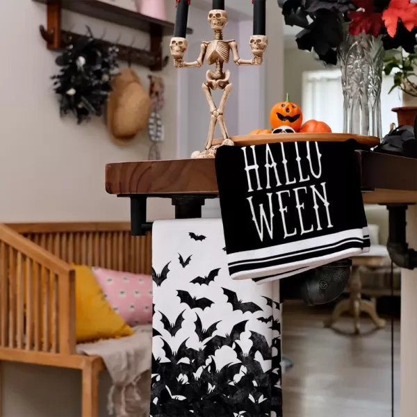 ARKENY Halloween Kitchen Dish Towels Set of 2Black Ghost Bowknot 18x26 Inch Drying DishclothFarmhouse Home Decoration AD132Black2 Farmhouse