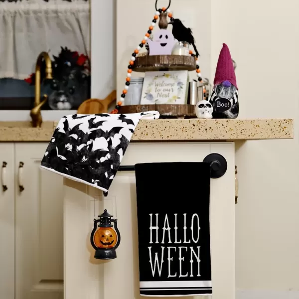 ARKENY Halloween Kitchen Dish Towels Set of 2Black Ghost Bowknot 18x26 Inch Drying DishclothFarmhouse Home Decoration AD132Black2 Farmhouse