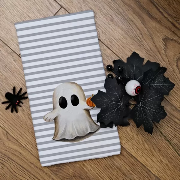 ARKENY Halloween Kitchen Dish Towels Set of 2Black Ghost Bowknot 18x26 Inch Drying DishclothFarmhouse Home Decoration AD132White Farmhouse 2