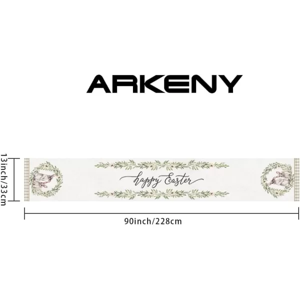 ARKENY Happy Easter Table Runner 13x90 Inches Bunny Rabbit Leaf Floral Spring Holiday Farmhouse Buffalo Plaid Burlap Indoor Table Decorations for Home AT57390Brown