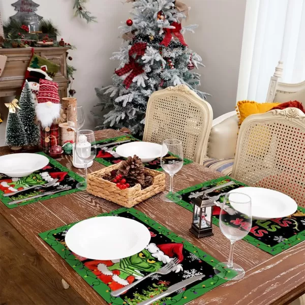 ARKENY Merry Christmas Placemats 12x18 Inches Set of 4Star Snowflake Winter Seasonal Burlap Black Farmhouse Indoor Kitchen Dining Table Holiday Decoration for Home Party AP46518Green Placemats Set of 4  12X18