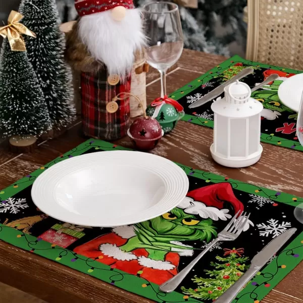 ARKENY Merry Christmas Placemats 12x18 Inches Set of 4Star Snowflake Winter Seasonal Burlap Black Farmhouse Indoor Kitchen Dining Table Holiday Decoration for Home Party AP46518Green Placemats Set of 4  12X18