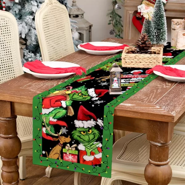 ARKENY Merry Christmas Placemats 12x18 Inches Set of 4Star Snowflake Winter Seasonal Burlap Black Farmhouse Indoor Kitchen Dining Table Holiday Decoration for Home Party AP46518Green Table Runner  13X72