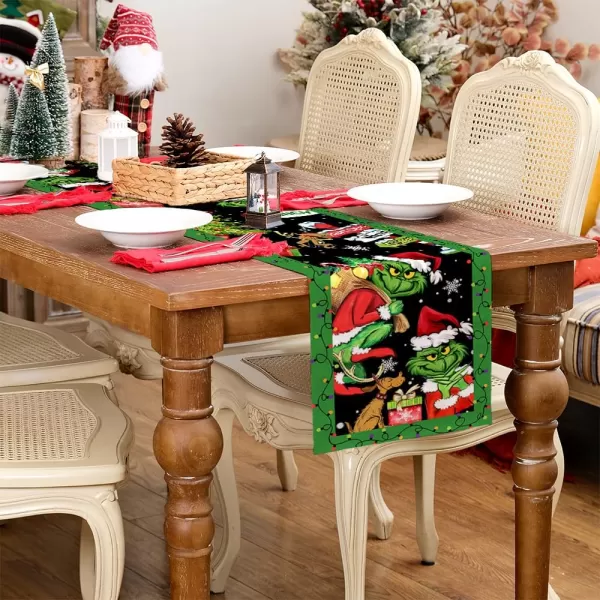 ARKENY Merry Christmas Placemats 12x18 Inches Set of 4Star Snowflake Winter Seasonal Burlap Black Farmhouse Indoor Kitchen Dining Table Holiday Decoration for Home Party AP46518Green Table Runner  13X72