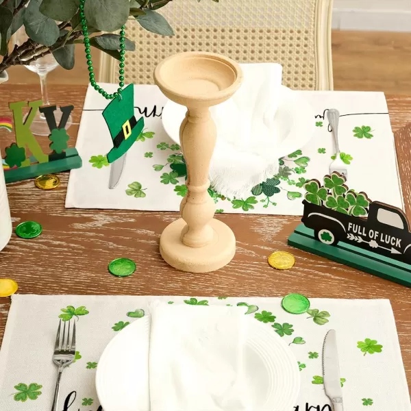 ARKENY St Patricks Day Placemats 12x18 Inches Set of 4 Shamrock Lucky Vase Spring Seasonal Farmhouse Buffalo Plaid Burlap Indoor Kitchen Dining Table Mats Decorations for Home Party AP3874Green Placemats Set of 4  12X18