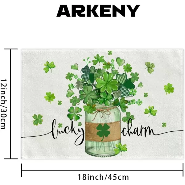 ARKENY St Patricks Day Placemats 12x18 Inches Set of 4 Shamrock Lucky Vase Spring Seasonal Farmhouse Buffalo Plaid Burlap Indoor Kitchen Dining Table Mats Decorations for Home Party AP3874Green Placemats Set of 4  12X18