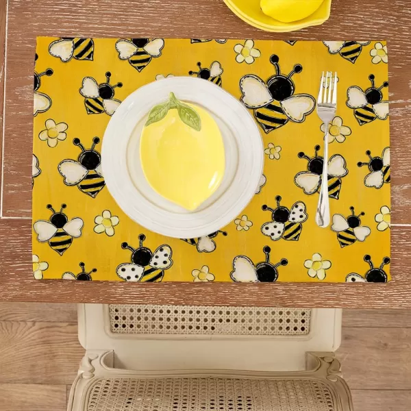 ARKENY Summer Placemats 12x18 Inches Set of 4 Bee Flower Yellow Seasonal Farmhouse Burlap Indoor Kitchen Anniversary Dining Table Mats Decor for Home Party AP6044Yellow