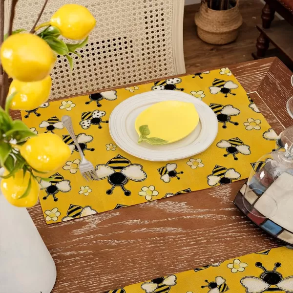 ARKENY Summer Placemats 12x18 Inches Set of 4 Bee Flower Yellow Seasonal Farmhouse Burlap Indoor Kitchen Anniversary Dining Table Mats Decor for Home Party AP6044Yellow