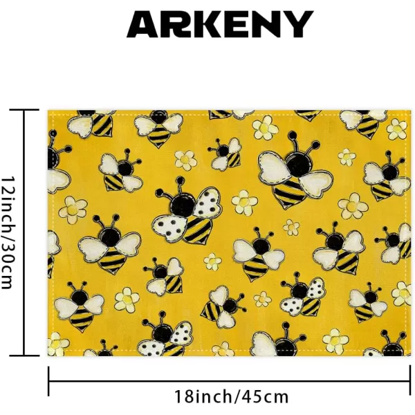 ARKENY Summer Placemats 12x18 Inches Set of 4 Bee Flower Yellow Seasonal Farmhouse Burlap Indoor Kitchen Anniversary Dining Table Mats Decor for Home Party AP6044Yellow