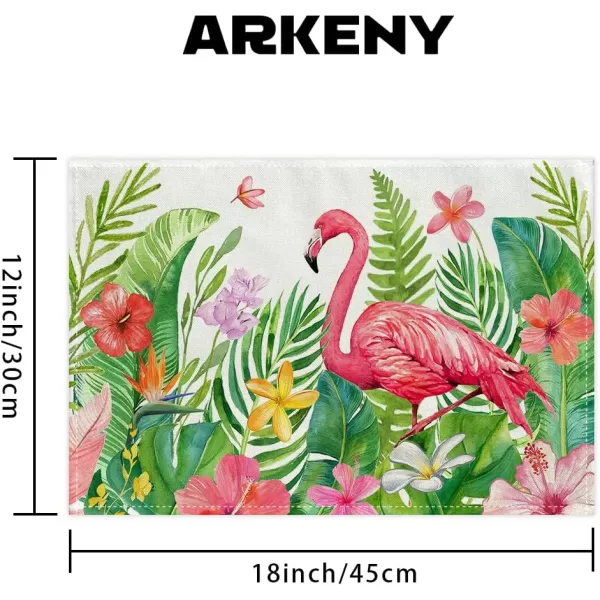 ARKENY Summer Placemats 12x18 Inches Set of 4 Palm Leaf Flamingo Seasonal Farmhouse Burlap Indoor Kitchen Anniversary Dining Table Mats Decor for Home Party AP6014Green