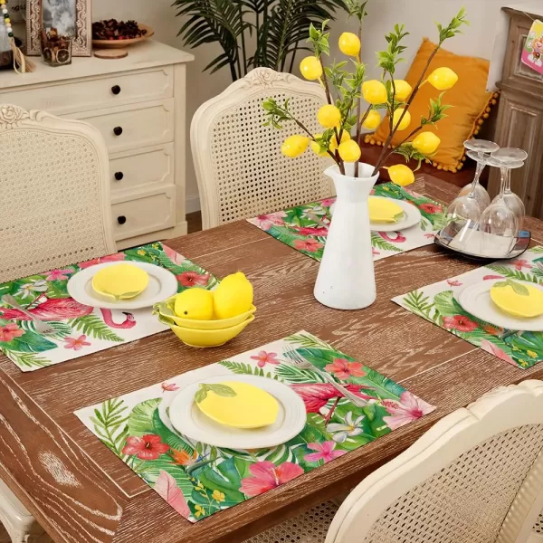 ARKENY Summer Placemats 12x18 Inches Set of 4 Palm Leaf Flamingo Seasonal Farmhouse Burlap Indoor Kitchen Anniversary Dining Table Mats Decor for Home Party AP6014Green