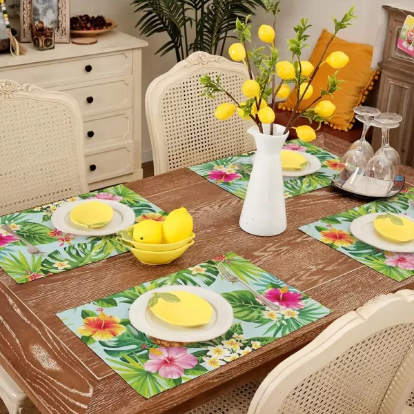 ARKENY Summer Placemats 12x18 Inches Set of 4 Pineapple Aloha Palm Leaf Flower Seasonal Farmhouse Burlap Indoor Kitchen Anniversary Dining Table Mats Decor for Home Party AP6104Green