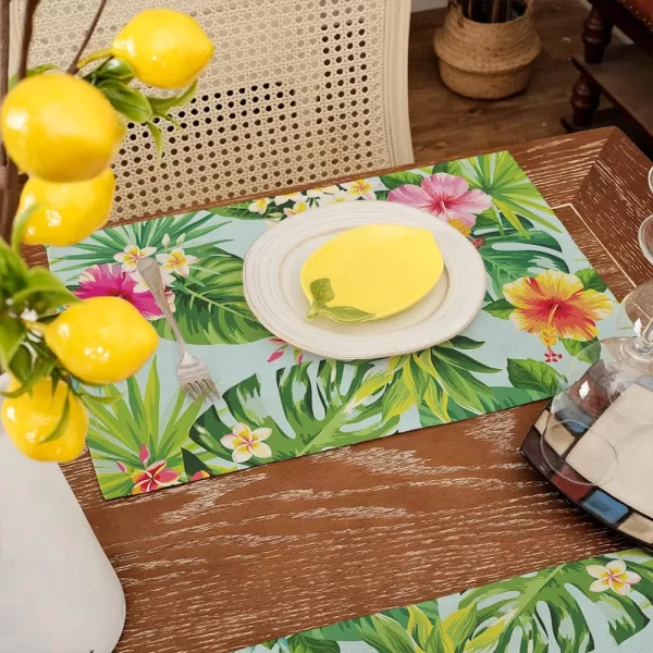 ARKENY Summer Placemats 12x18 Inches Set of 4 Pineapple Aloha Palm Leaf Flower Seasonal Farmhouse Burlap Indoor Kitchen Anniversary Dining Table Mats Decor for Home Party AP6104Green