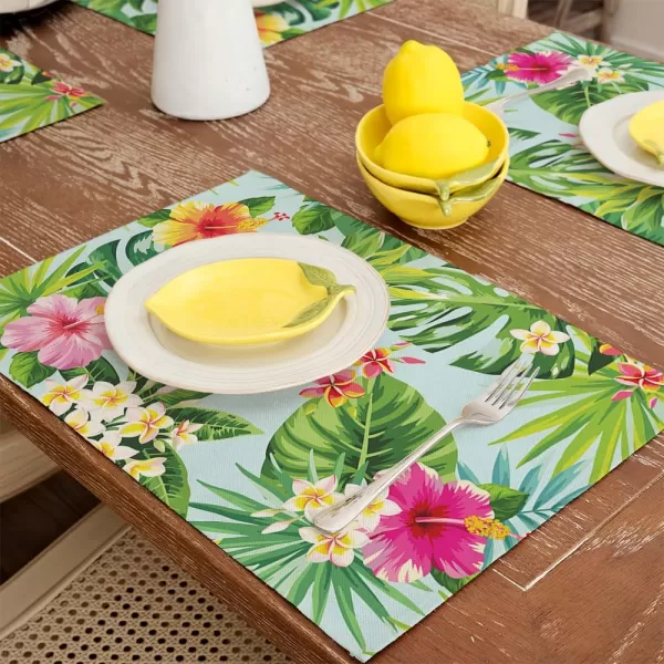 ARKENY Summer Placemats 12x18 Inches Set of 4 Pineapple Aloha Palm Leaf Flower Seasonal Farmhouse Burlap Indoor Kitchen Anniversary Dining Table Mats Decor for Home Party AP6104Green