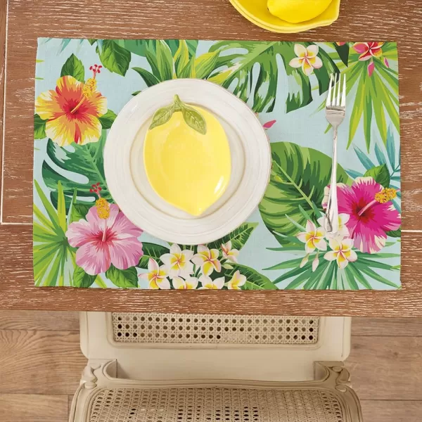 ARKENY Summer Placemats 12x18 Inches Set of 4 Pineapple Aloha Palm Leaf Flower Seasonal Farmhouse Burlap Indoor Kitchen Anniversary Dining Table Mats Decor for Home Party AP6104Green