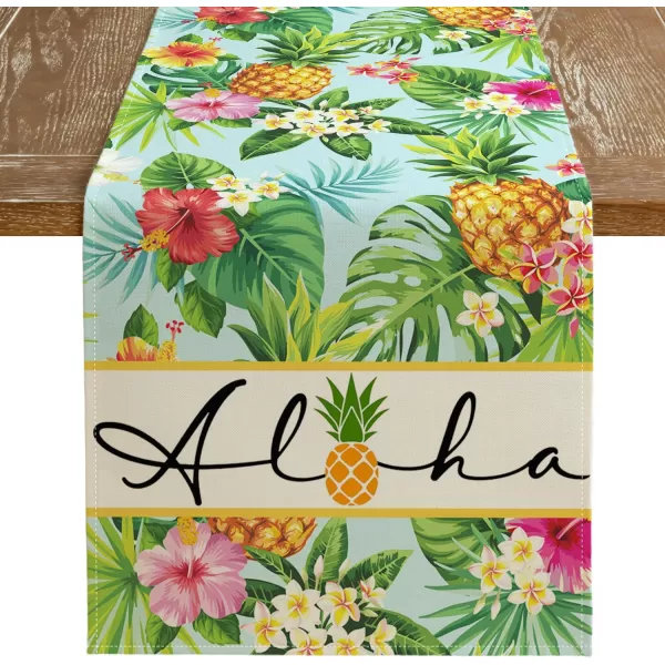 ARKENY Summer Placemats 12x18 Inches Set of 4 Pineapple Aloha Palm Leaf Flower Seasonal Farmhouse Burlap Indoor Kitchen Anniversary Dining Table Mats Decor for Home Party AP6104Green