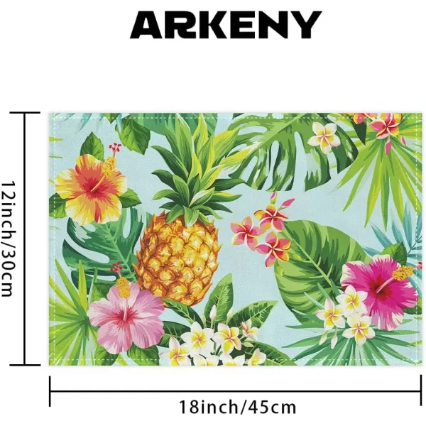 ARKENY Summer Placemats 12x18 Inches Set of 4 Pineapple Aloha Palm Leaf Flower Seasonal Farmhouse Burlap Indoor Kitchen Anniversary Dining Table Mats Decor for Home Party AP6104Green