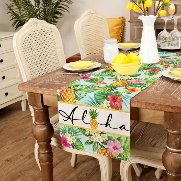 ARKENY Summer Placemats 12x18 Inches Set of 4 Pineapple Aloha Palm Leaf Flower Seasonal Farmhouse Burlap Indoor Kitchen Anniversary Dining Table Mats Decor for Home Party AP6104Green