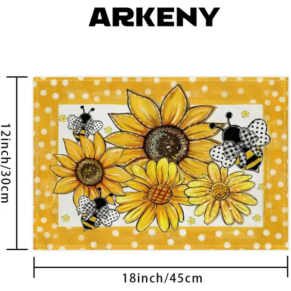 ARKENY Summer Placemats 12x18 Inches Set of 4 Sunflower Bee Yellow Seasonal Farmhouse Polka Dot Burlap Indoor Kitchen Anniversary Dining Table Mats Decor for Home Party AP6114Yellow