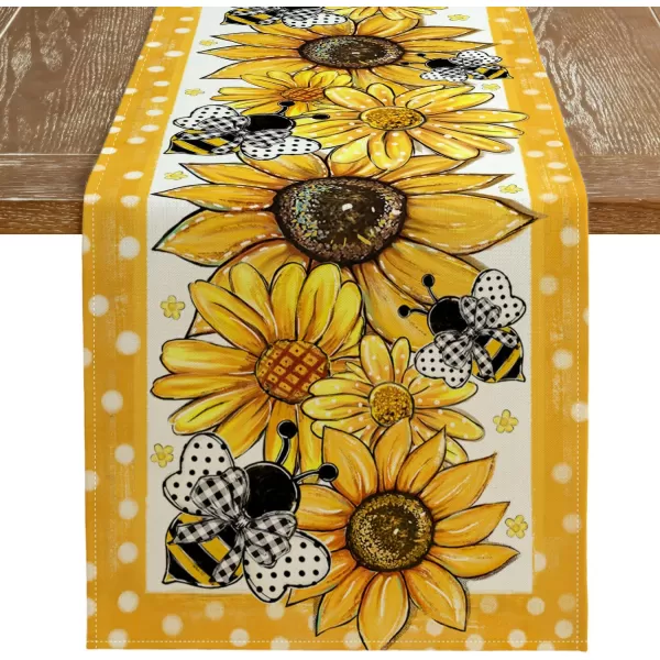 ARKENY Summer Placemats 12x18 Inches Set of 4 Sunflower Bee Yellow Seasonal Farmhouse Polka Dot Burlap Indoor Kitchen Anniversary Dining Table Mats Decor for Home Party AP6114Yellow