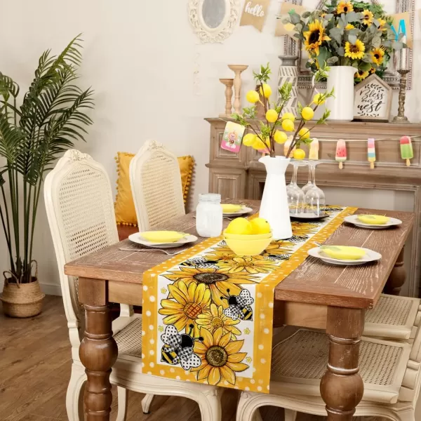 ARKENY Summer Placemats 12x18 Inches Set of 4 Sunflower Bee Yellow Seasonal Farmhouse Polka Dot Burlap Indoor Kitchen Anniversary Dining Table Mats Decor for Home Party AP6114Yellow