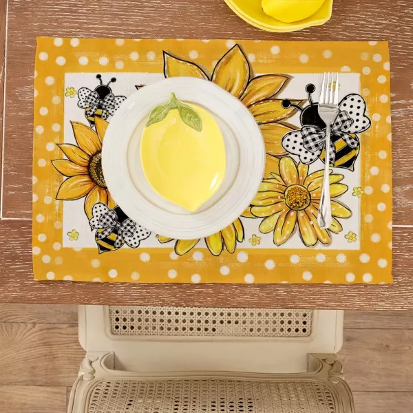 ARKENY Summer Placemats 12x18 Inches Set of 4 Sunflower Bee Yellow Seasonal Farmhouse Polka Dot Burlap Indoor Kitchen Anniversary Dining Table Mats Decor for Home Party AP6114Yellow