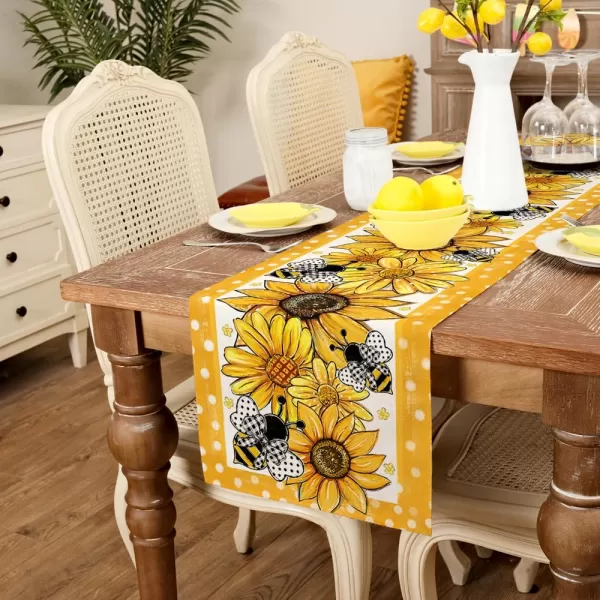 ARKENY Summer Placemats 12x18 Inches Set of 4 Sunflower Bee Yellow Seasonal Farmhouse Polka Dot Burlap Indoor Kitchen Anniversary Dining Table Mats Decor for Home Party AP6114Yellow