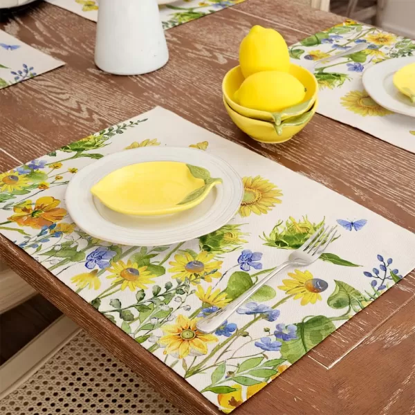 ARKENY Summer Placemats 12x18 Inches Set of 4 Sunflower Butterfly Spring Seasonal Farmhouse Buffalo Plaid Burlap Indoor Kitchen Anniversary Dining Table Mats Decor for Home Party AP6074Yellow