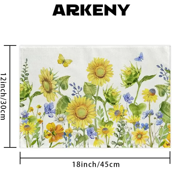 ARKENY Summer Placemats 12x18 Inches Set of 4 Sunflower Butterfly Spring Seasonal Farmhouse Buffalo Plaid Burlap Indoor Kitchen Anniversary Dining Table Mats Decor for Home Party AP6074Yellow