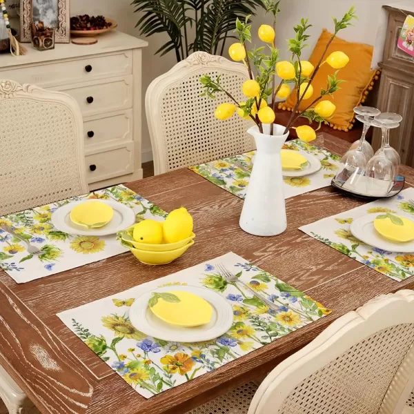 ARKENY Summer Placemats 12x18 Inches Set of 4 Sunflower Butterfly Spring Seasonal Farmhouse Buffalo Plaid Burlap Indoor Kitchen Anniversary Dining Table Mats Decor for Home Party AP6074Yellow