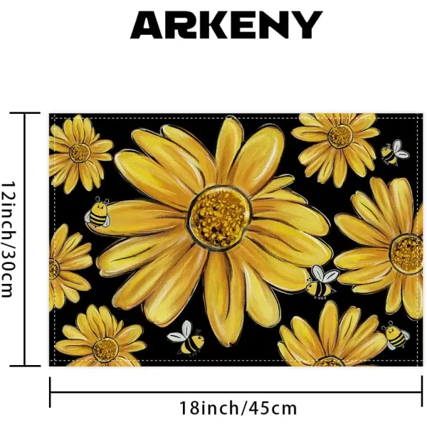 ARKENY Summer Placemats 12x18 Inches Set of 4 Sunflower Yellow Bee Seasonal Farmhouse Black Burlap Indoor Kitchen Anniversary Dining Table Mats Decor for Home Party AP6034Black