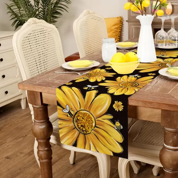 ARKENY Summer Placemats 12x18 Inches Set of 4 Sunflower Yellow Bee Seasonal Farmhouse Black Burlap Indoor Kitchen Anniversary Dining Table Mats Decor for Home Party AP6034Black