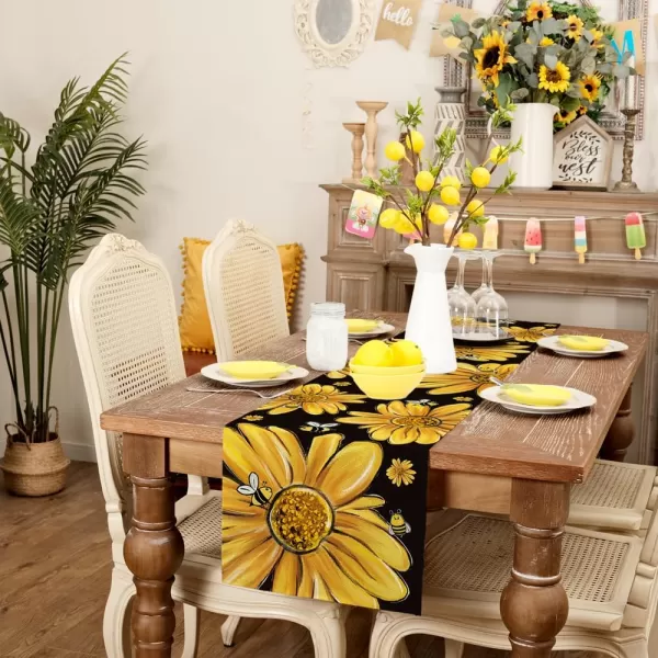 ARKENY Summer Placemats 12x18 Inches Set of 4 Sunflower Yellow Bee Seasonal Farmhouse Black Burlap Indoor Kitchen Anniversary Dining Table Mats Decor for Home Party AP6034Black