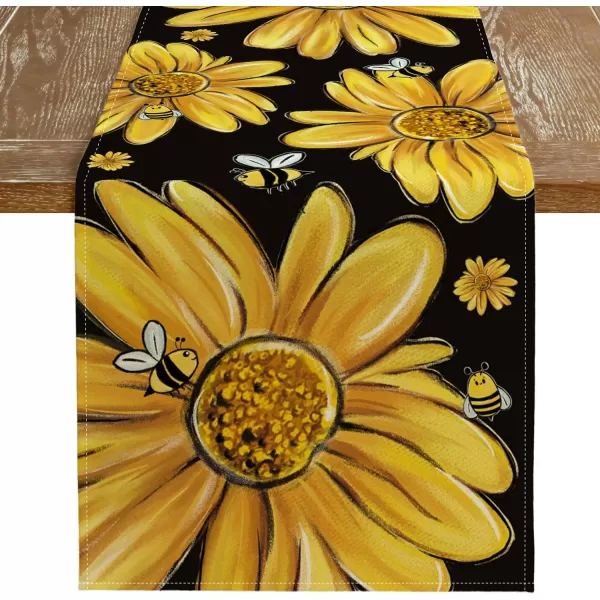 ARKENY Summer Placemats 12x18 Inches Set of 4 Sunflower Yellow Bee Seasonal Farmhouse Black Burlap Indoor Kitchen Anniversary Dining Table Mats Decor for Home Party AP6034Black