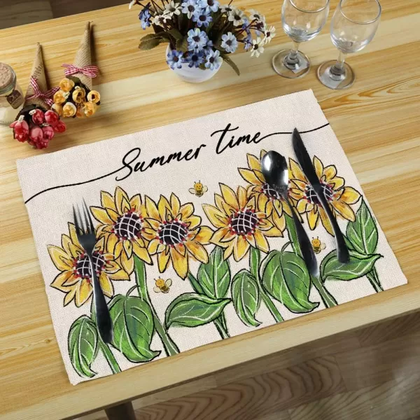 ARKENY Summer Time Sunflower Placemats 12x18 Inches Set of 4Seasonal Burlap Farmhouse Indoor Kitchen Dining Table Decoration for Home PartyARKENY Summer Time Sunflower Placemats 12x18 Inches Set of 4Seasonal Burlap Farmhouse Indoor Kitchen Dining Table Decoration for Home Party