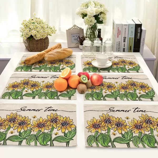 ARKENY Summer Time Sunflower Placemats 12x18 Inches Set of 4Seasonal Burlap Farmhouse Indoor Kitchen Dining Table Decoration for Home PartyARKENY Summer Time Sunflower Placemats 12x18 Inches Set of 4Seasonal Burlap Farmhouse Indoor Kitchen Dining Table Decoration for Home Party