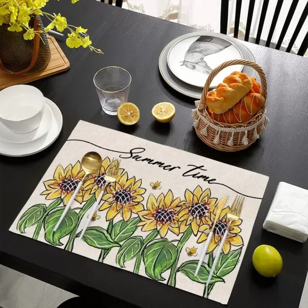 ARKENY Summer Time Sunflower Placemats 12x18 Inches Set of 4Seasonal Burlap Farmhouse Indoor Kitchen Dining Table Decoration for Home PartyARKENY Summer Time Sunflower Placemats 12x18 Inches Set of 4Seasonal Burlap Farmhouse Indoor Kitchen Dining Table Decoration for Home Party