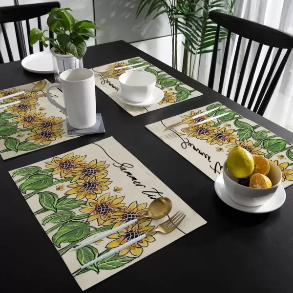 ARKENY Summer Time Sunflower Placemats 12x18 Inches Set of 4Seasonal Burlap Farmhouse Indoor Kitchen Dining Table Decoration for Home PartyARKENY Summer Time Sunflower Placemats 12x18 Inches Set of 4Seasonal Burlap Farmhouse Indoor Kitchen Dining Table Decoration for Home Party