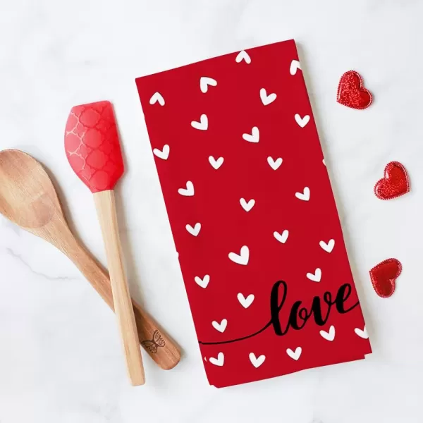 ARKENY Valentine Day Kitchen Towels Red Heart Dish Towels 18x26 Inch Ultra Absorbent Wedding Drying Cloth Love Sign Hand Towel for Valentine Decorations Set of 2Red Love