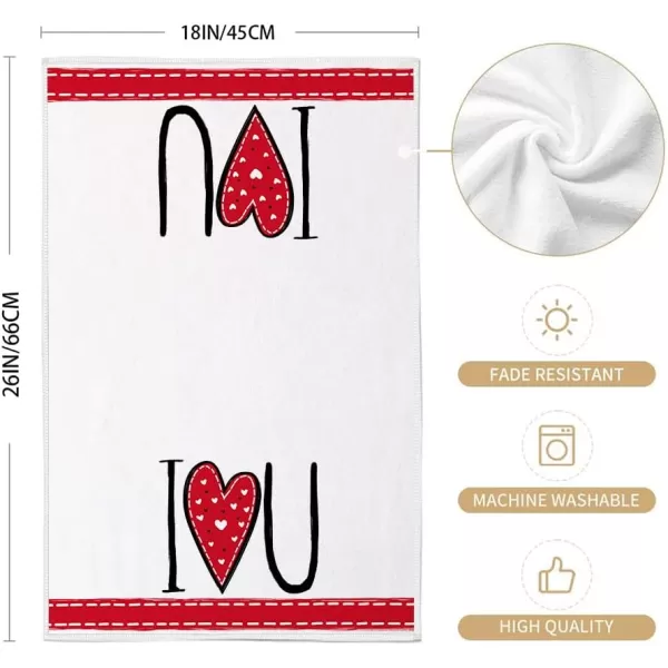 ARKENY Valentine Day Kitchen Towels Red Heart Dish Towels 18x26 Inch Ultra Absorbent Wedding Drying Cloth Love Sign Hand Towel for Valentine Decorations Set of 2Red I Love U