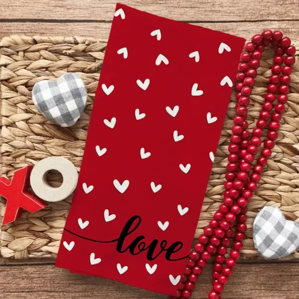 ARKENY Valentine Day Kitchen Towels Red Heart Dish Towels 18x26 Inch Ultra Absorbent Wedding Drying Cloth Love Sign Hand Towel for Valentine Decorations Set of 2Red Love