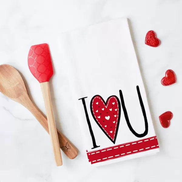 ARKENY Valentine Day Kitchen Towels Red Heart Dish Towels 18x26 Inch Ultra Absorbent Wedding Drying Cloth Love Sign Hand Towel for Valentine Decorations Set of 2Red I Love U