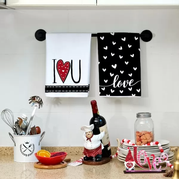 ARKENY Valentine Day Kitchen Towels Set of 2Black Heart I Love U Sign Dish Towels 18x26 Inch Drying DishclothFarmhouse Home Wedding Decoration AD151Black I Love U