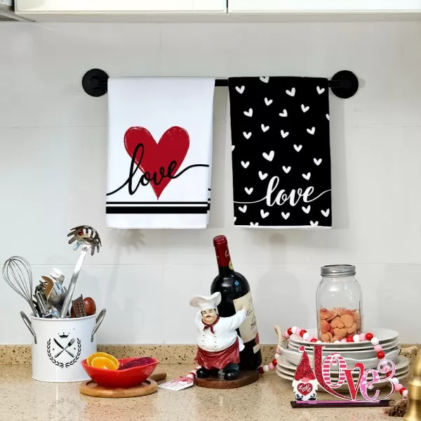 ARKENY Valentine Day Kitchen Towels Set of 2Black Heart I Love U Sign Dish Towels 18x26 Inch Drying DishclothFarmhouse Home Wedding Decoration AD151Black Love