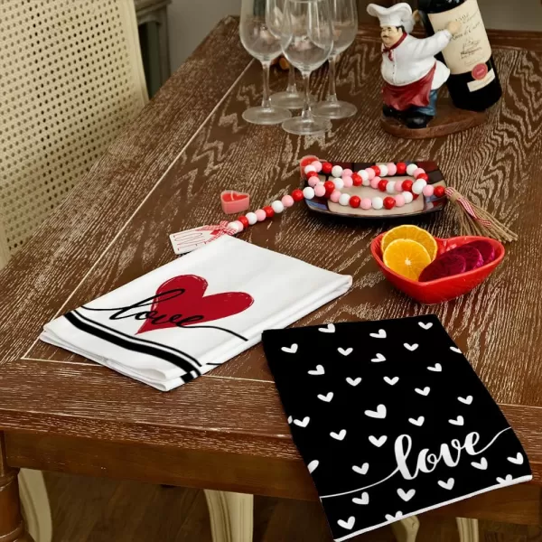 ARKENY Valentine Day Kitchen Towels Set of 2Black Heart I Love U Sign Dish Towels 18x26 Inch Drying DishclothFarmhouse Home Wedding Decoration AD151Black Love