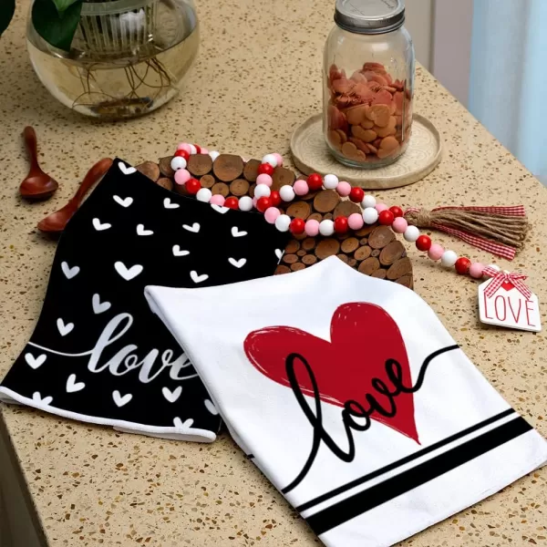 ARKENY Valentine Day Kitchen Towels Set of 2Black Heart I Love U Sign Dish Towels 18x26 Inch Drying DishclothFarmhouse Home Wedding Decoration AD151Black Love