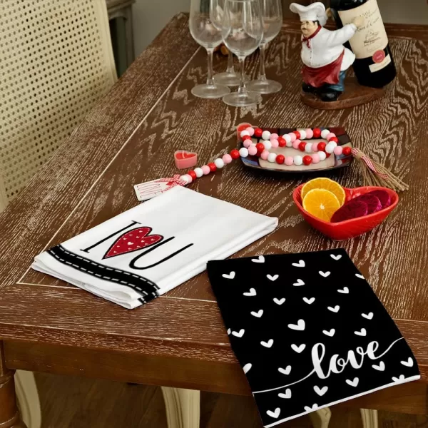 ARKENY Valentine Day Kitchen Towels Set of 2Black Heart I Love U Sign Dish Towels 18x26 Inch Drying DishclothFarmhouse Home Wedding Decoration AD151Black I Love U